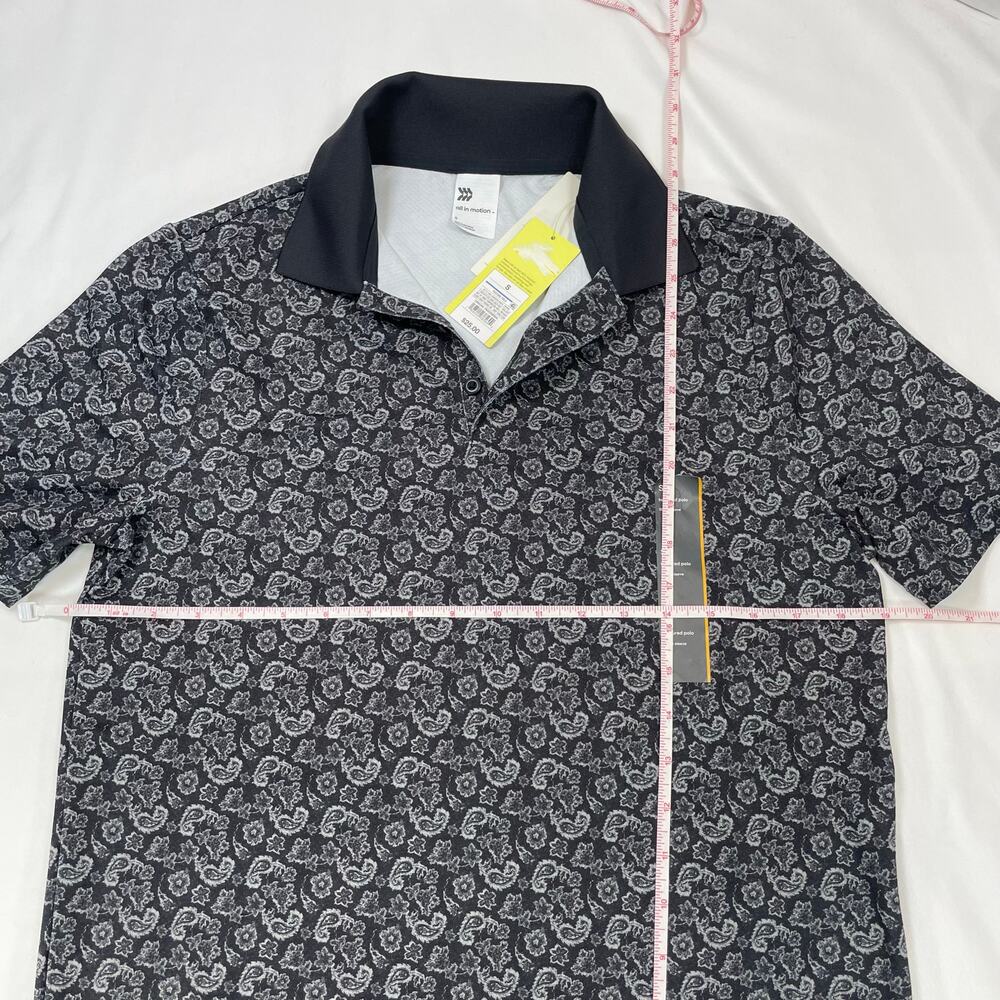 All In Motion Men's S Paisley Textured Performance Polo Shirt Black Grey Small - Picture 4 of 5